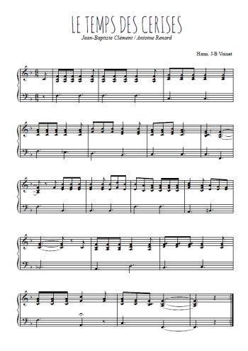 Téléchargez l'arrangement pour piano de la partition de Le temps des cerises en PDF